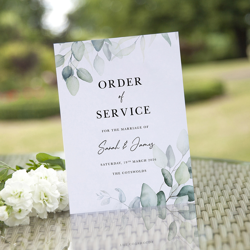 'Dreamy Eucalyptus' Folded Order of Service Sample