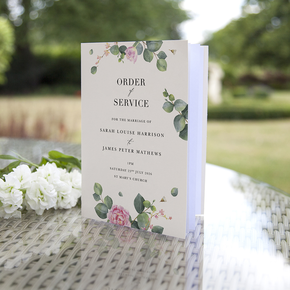 'Eucalyptus Blush' Folded Order of Service Sample