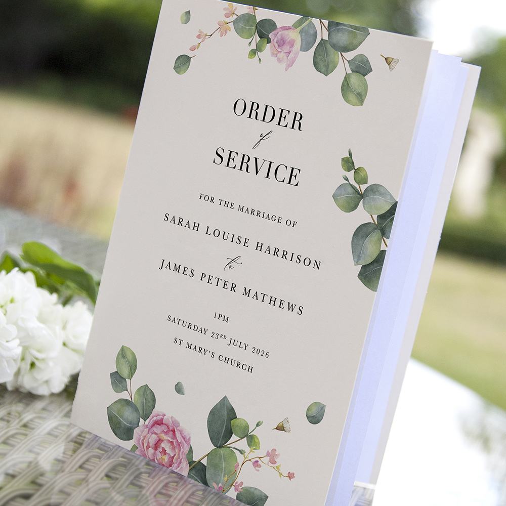 'Eucalyptus Blush' Folded Order of Service Sample