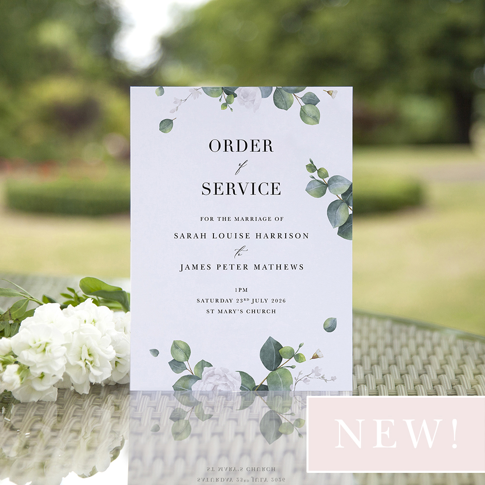 'Eucalyptus White' Folded Order of Service Sample