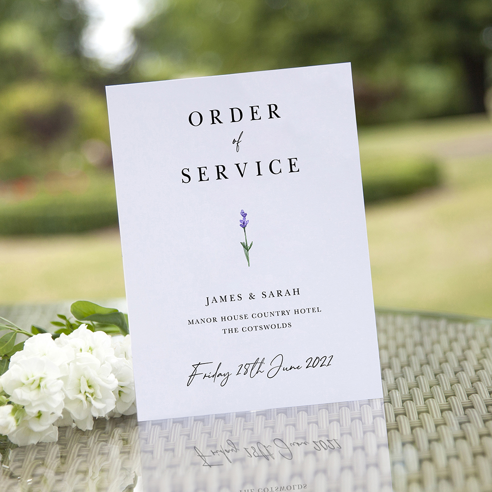 'Lavender L11' Folded Order of Service Sample