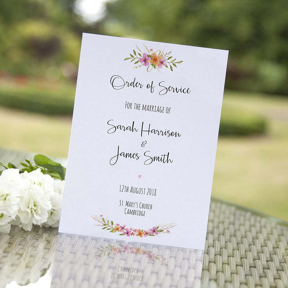 'Multi Floral Watercolour' Folded Order of Service