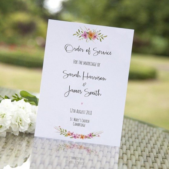 'Multi Floral Watercolour' Folded Order of Service