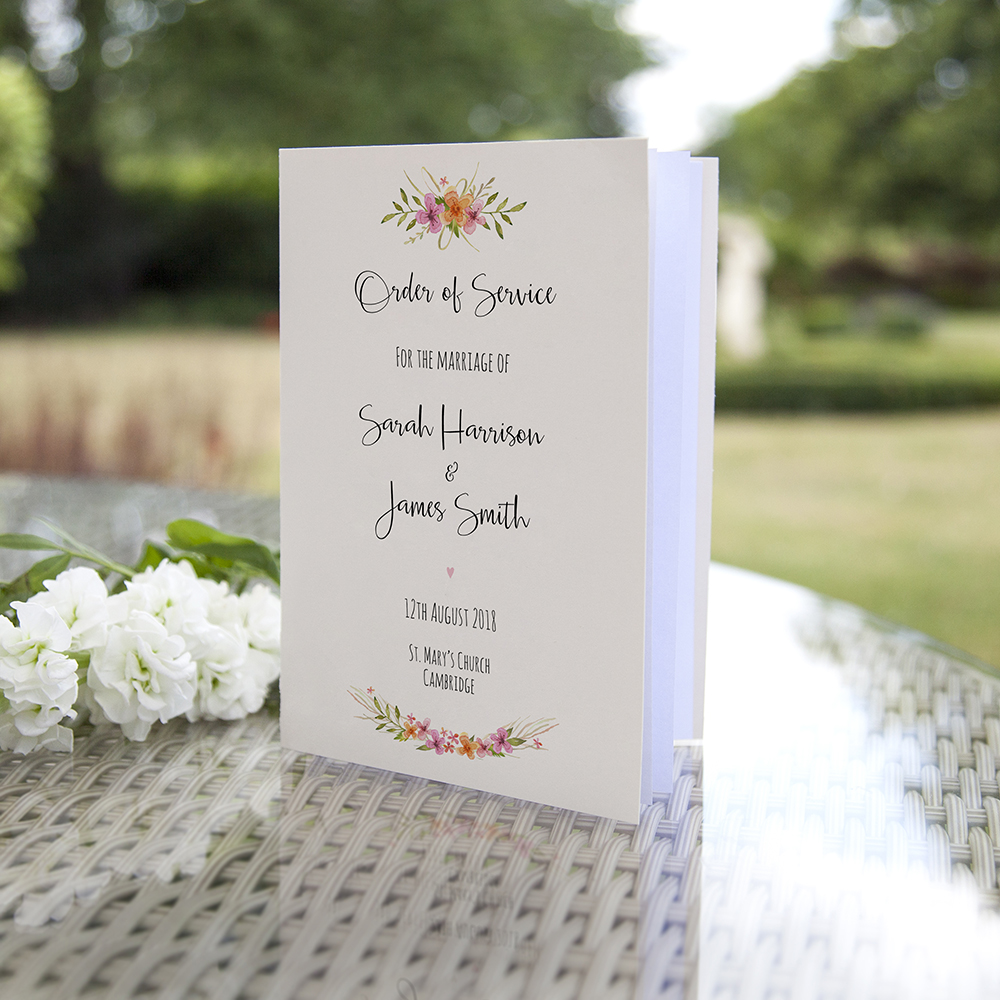 'Multi Floral Watercolour' Folded Order of Service