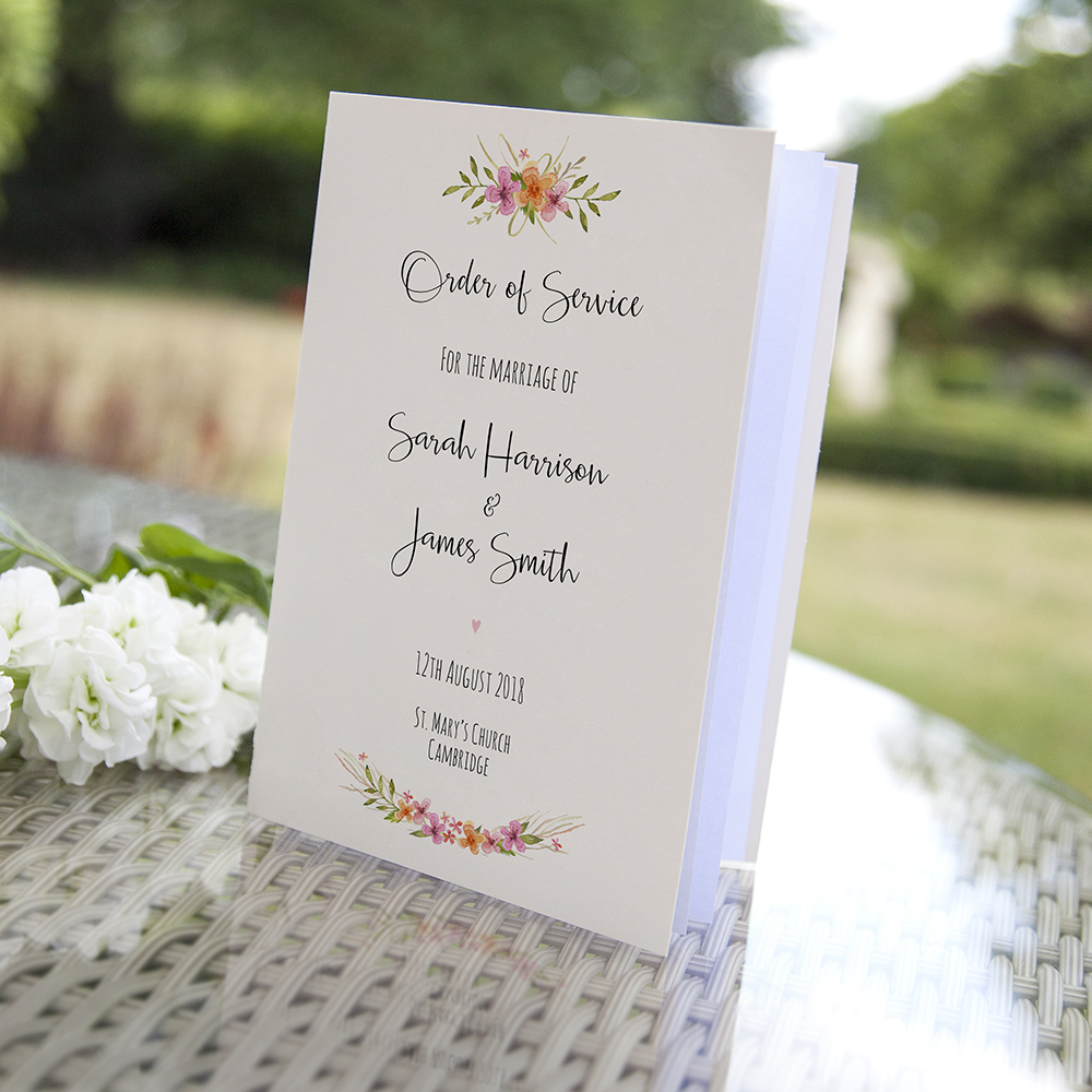 'Multi Floral Watercolour' Folded Order of Service