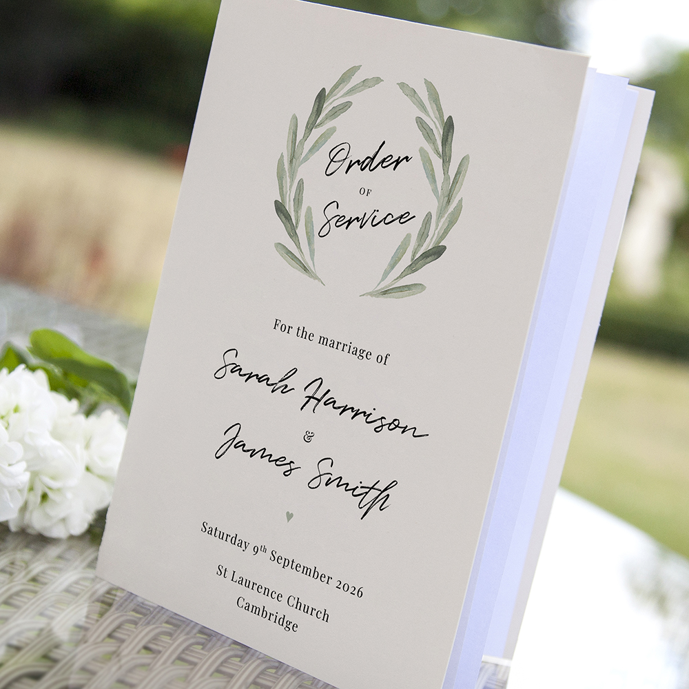'Olive' Folded Order of Service Sample
