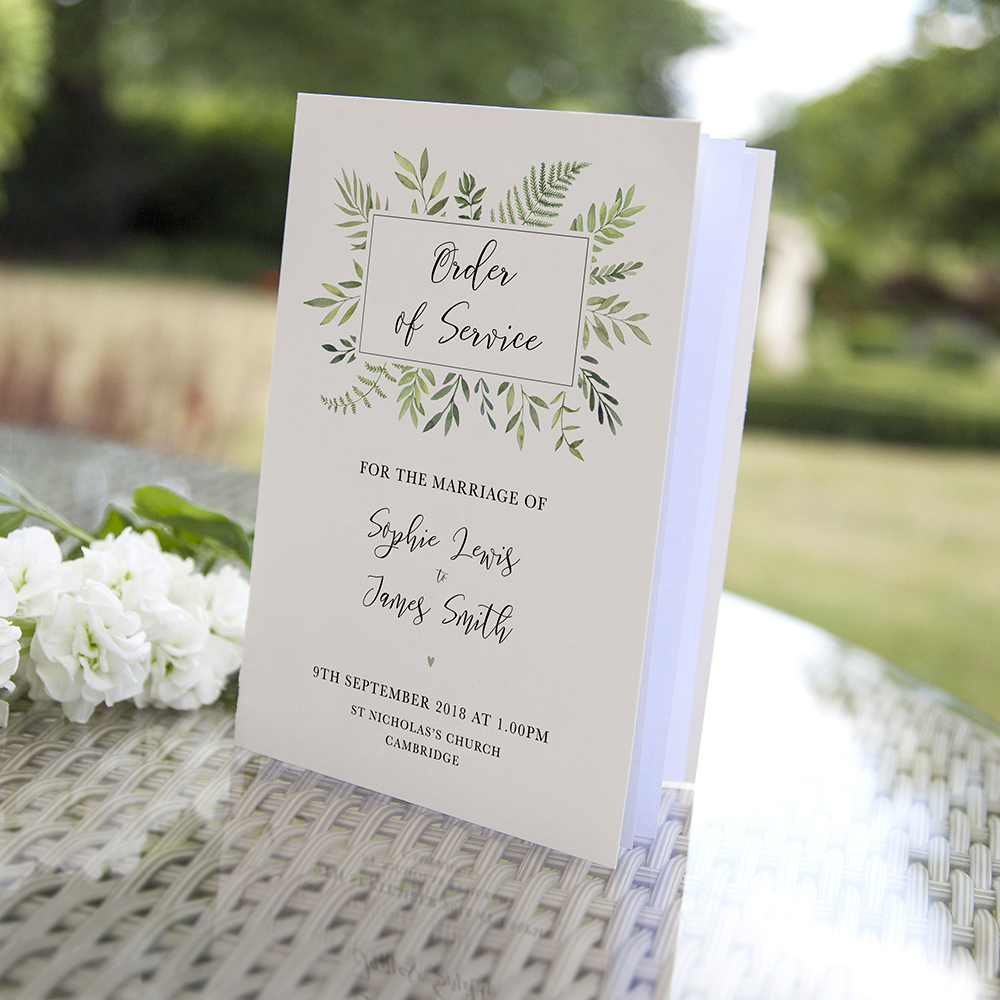 'Ophelia' Folded Order of Service