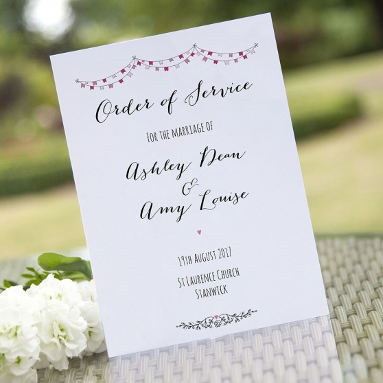 'Pink Flag Bunting' Folded Order of Service