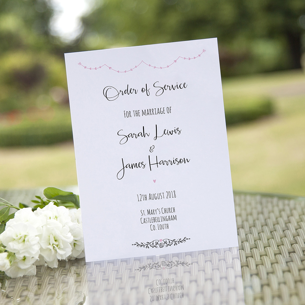 'Pink Heart Bunting' Folded Order of Service