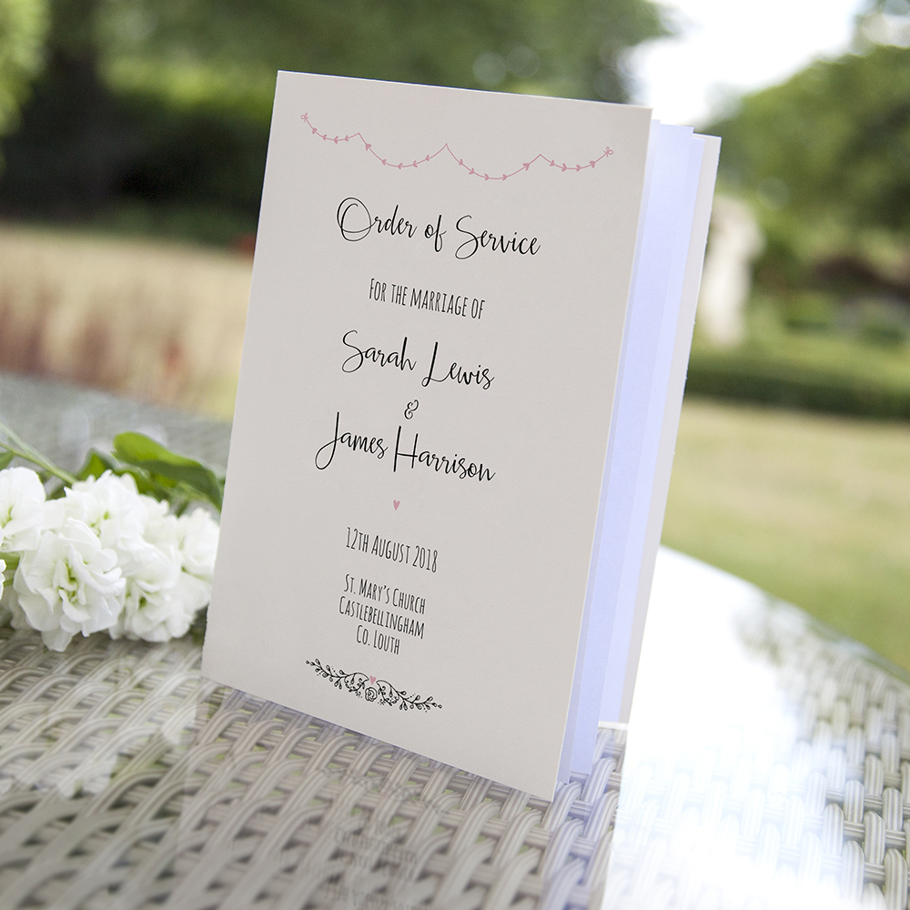 'Pink Heart Bunting' Folded Order of Service