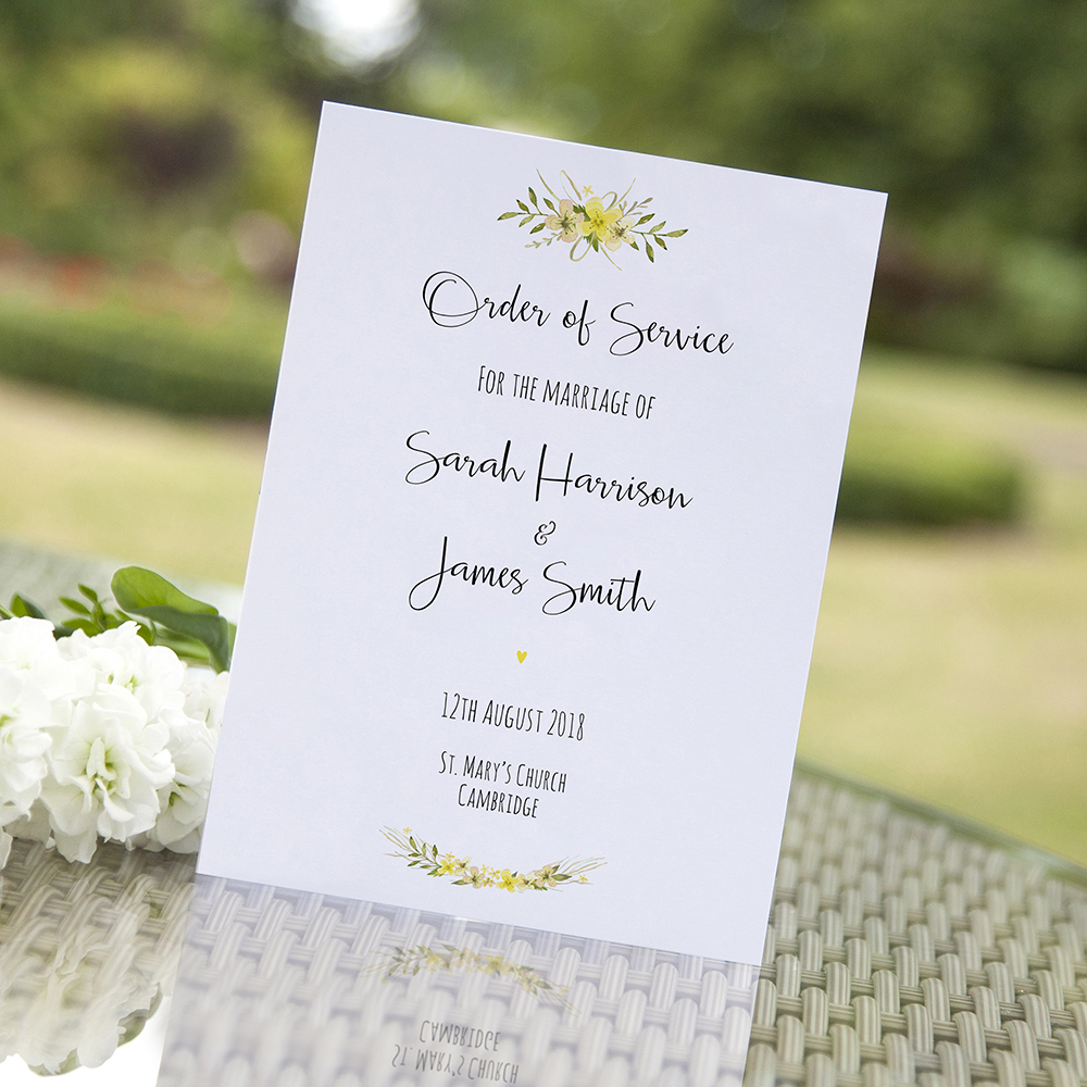 'Yellow Multi Floral Watercolour' Folded Order of Service