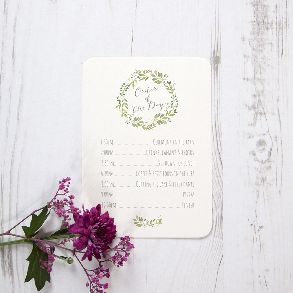 'Green Floral Watercolour' Flat Order of the Day