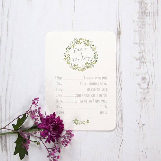 'Green Floral Watercolour' Flat Order of the Day