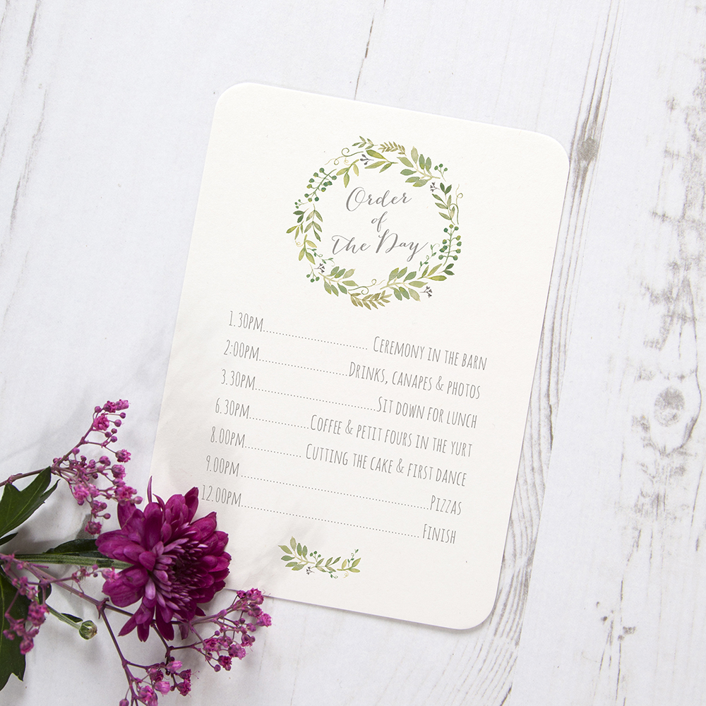 'Green Floral Watercolour' Flat Order of the Day