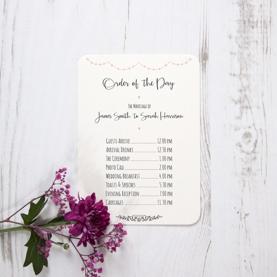 'Pink Heart Bunting' Flat Order of the Day