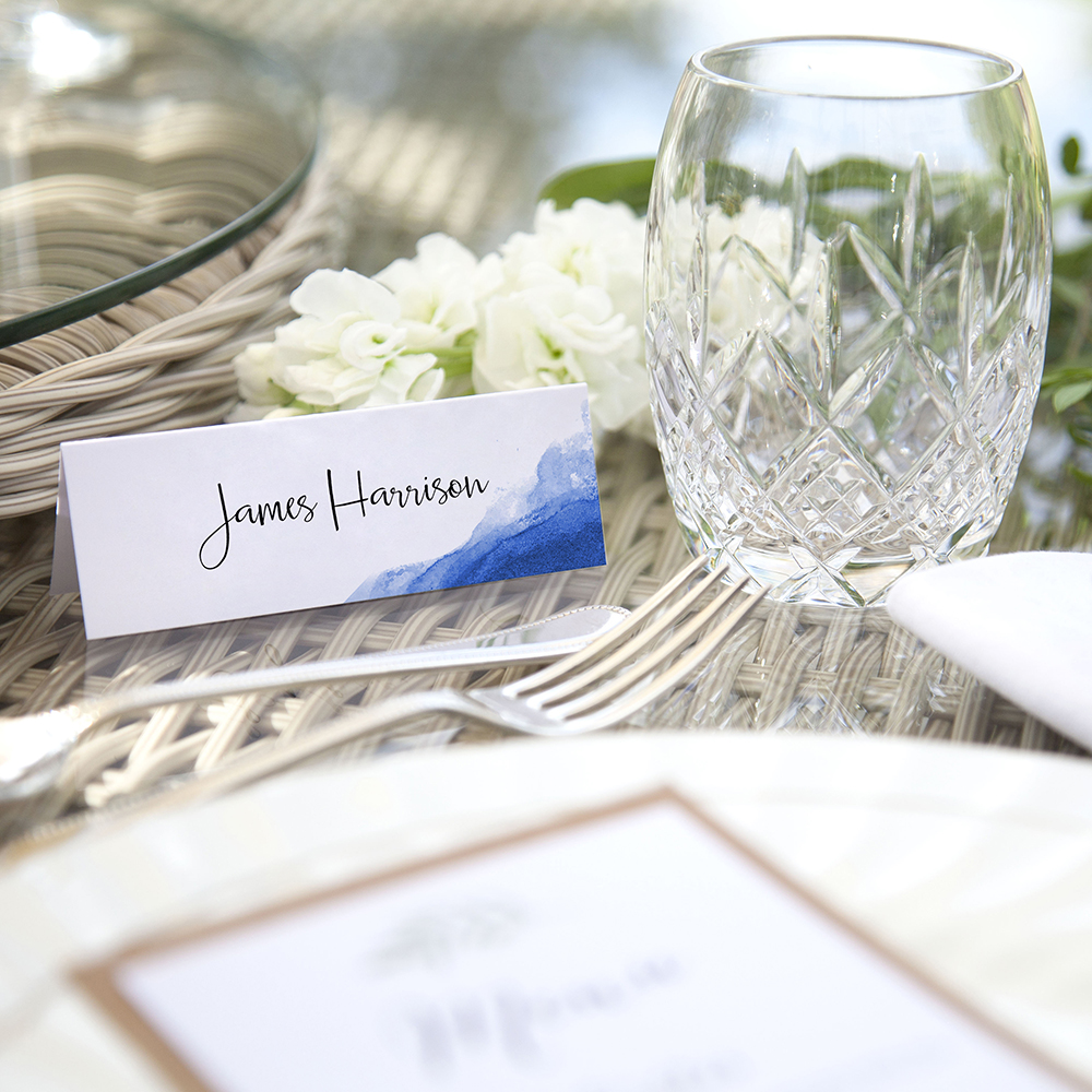 'Blue Watercolour Splash' Place Cards
