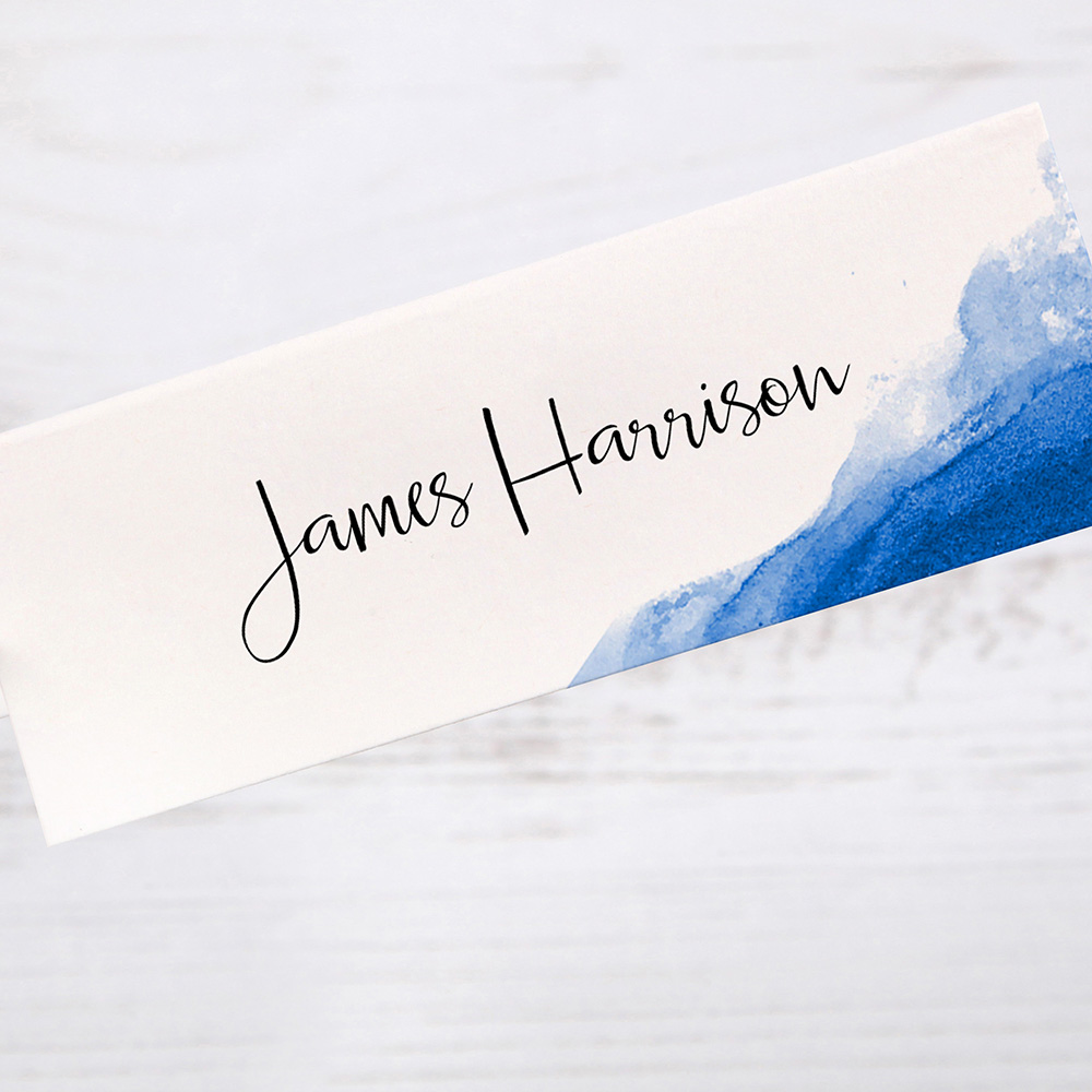 'Blue Watercolour Splash' Place Cards
