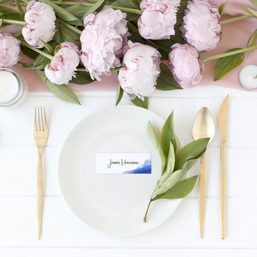 'Blue Watercolour Splash' Place Cards