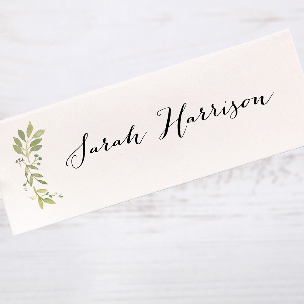 'Green Floral Watercolour (L)' Place Cards