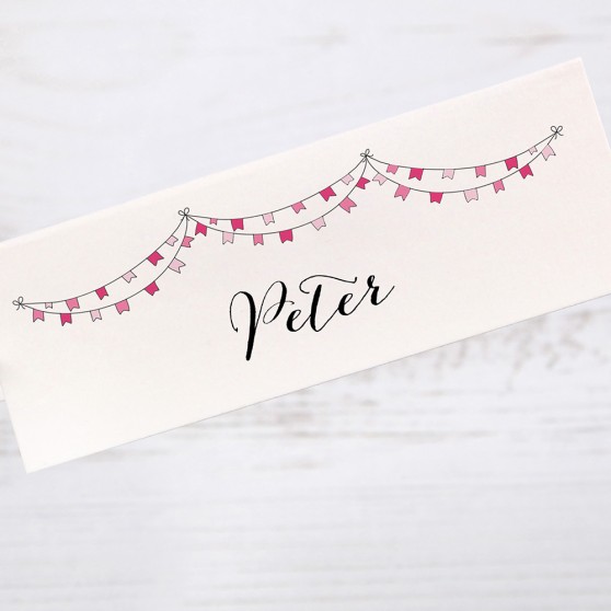 'Pink Flag Bunting' Place Card Sample