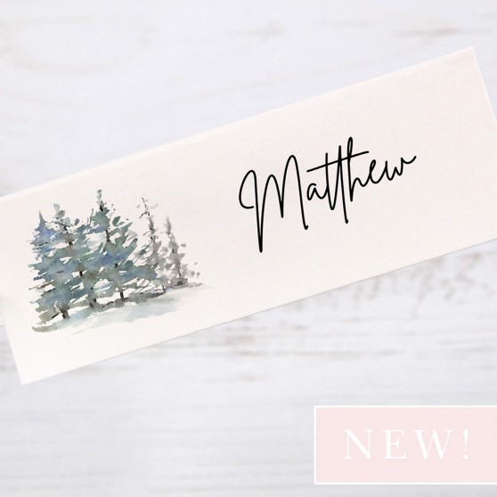 'Snowy Winter Trees Place Cards' Place Card Sample