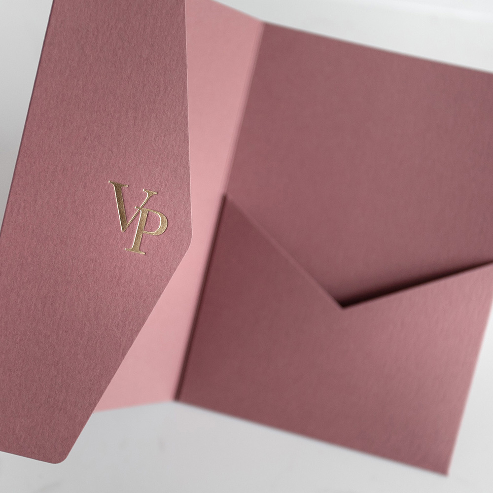 Foil Pressed DIY Antique Rose Pocketfold Envelopes Letterpress Style