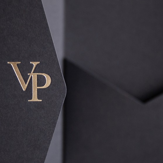 Foil Pressed DIY Black Pocketfold Envelopes Letterpress Style