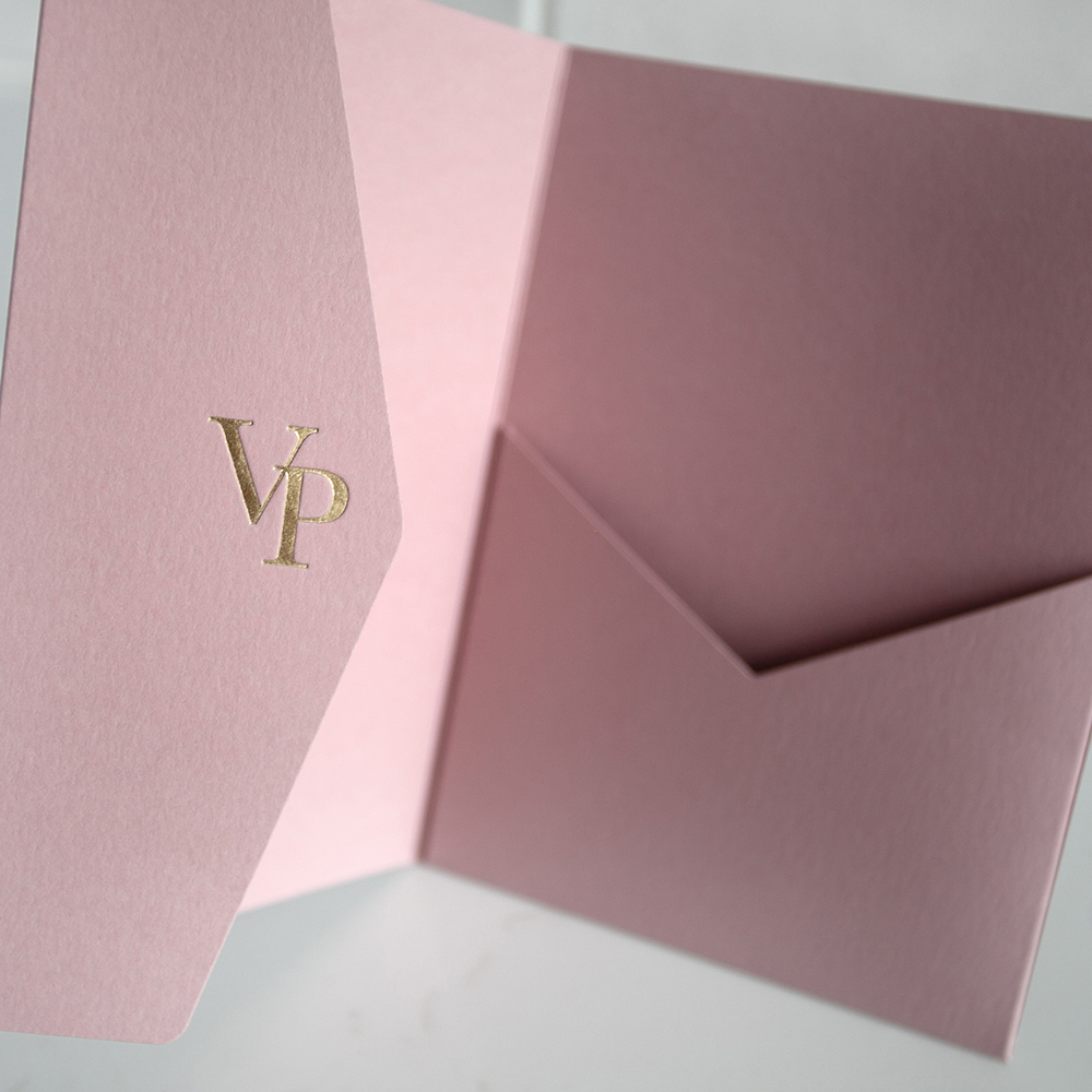 Foil Pressed DIY Dusky Pink Pocketfold Envelopes Letterpress Style