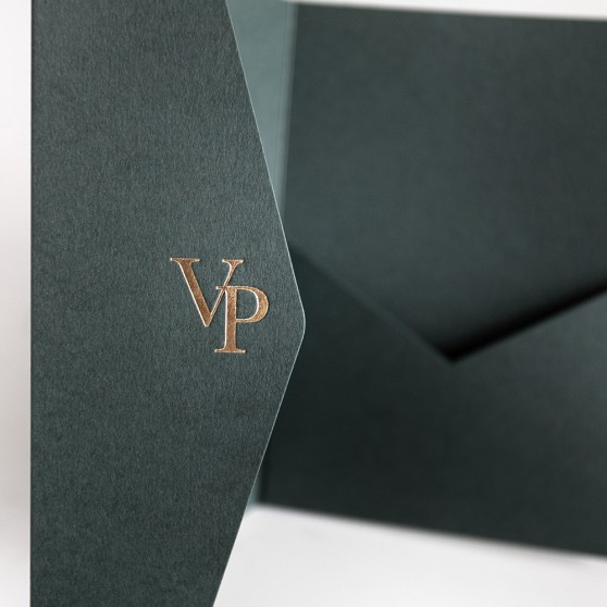 Foil Pressed DIY Forest Green Pocketfold Envelopes Letterpress Style