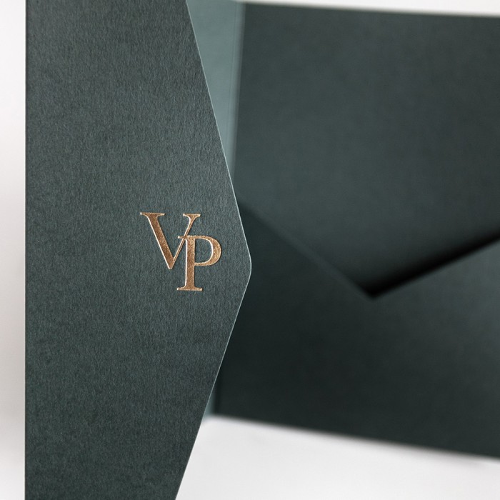 Foil Pressed DIY Forest Green Pocketfold Envelopes Letterpress Style