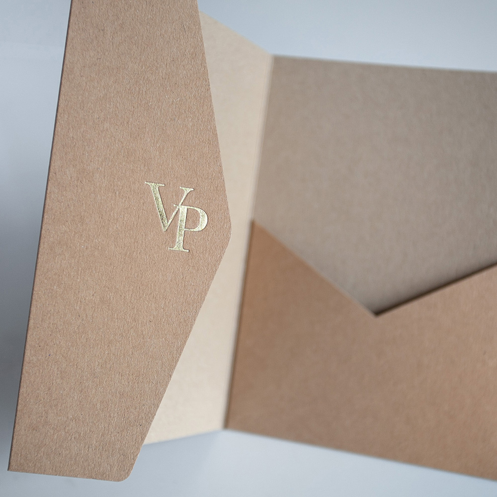 Foil Pressed DIY Kraft Brown Pocketfold Envelopes Letterpress Style