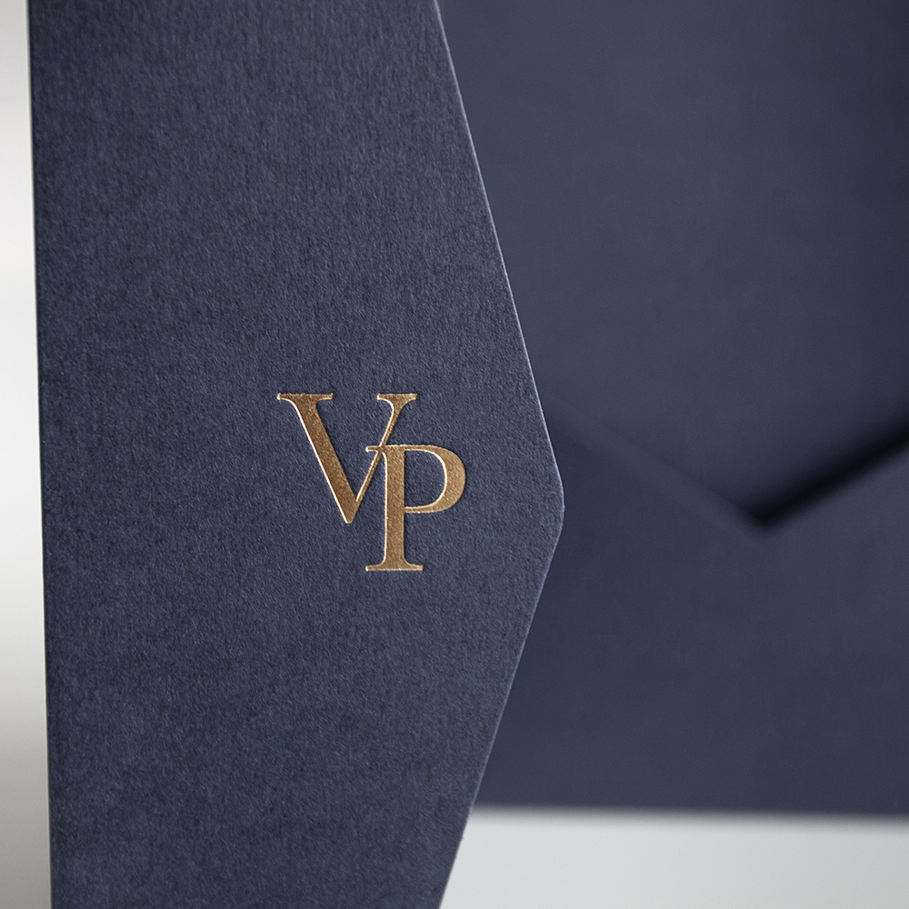 Foil Pressed DIY Navy Blue Pocketfold Envelopes Letterpress Style