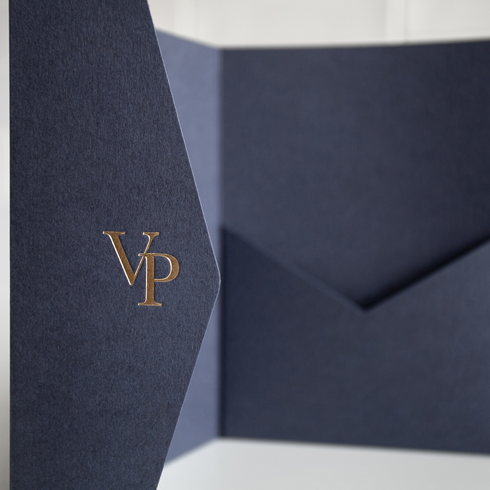 Foil Pressed DIY Navy Blue Pocketfold Envelopes Letterpress Style