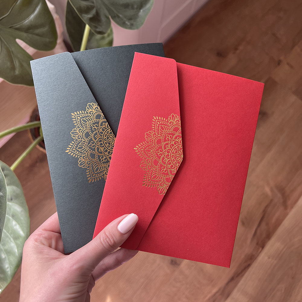 Foil Pressed DIY Pocketfold Envelopes Letterpress Style - Mandala MA01