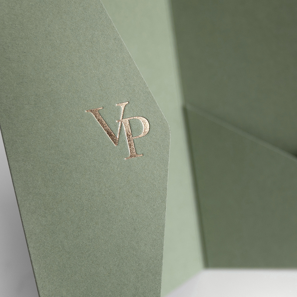 Foil Pressed DIY Sage Green Pocketfold Envelopes Letterpress Style
