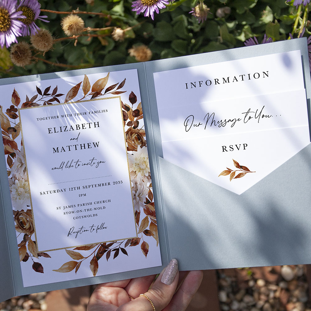 'Autumn Garden AG10' Pocketfold Wedding Invitation