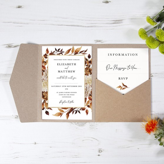 'Autumn Garden AG10' Pocketfold Wedding Invitation Sample