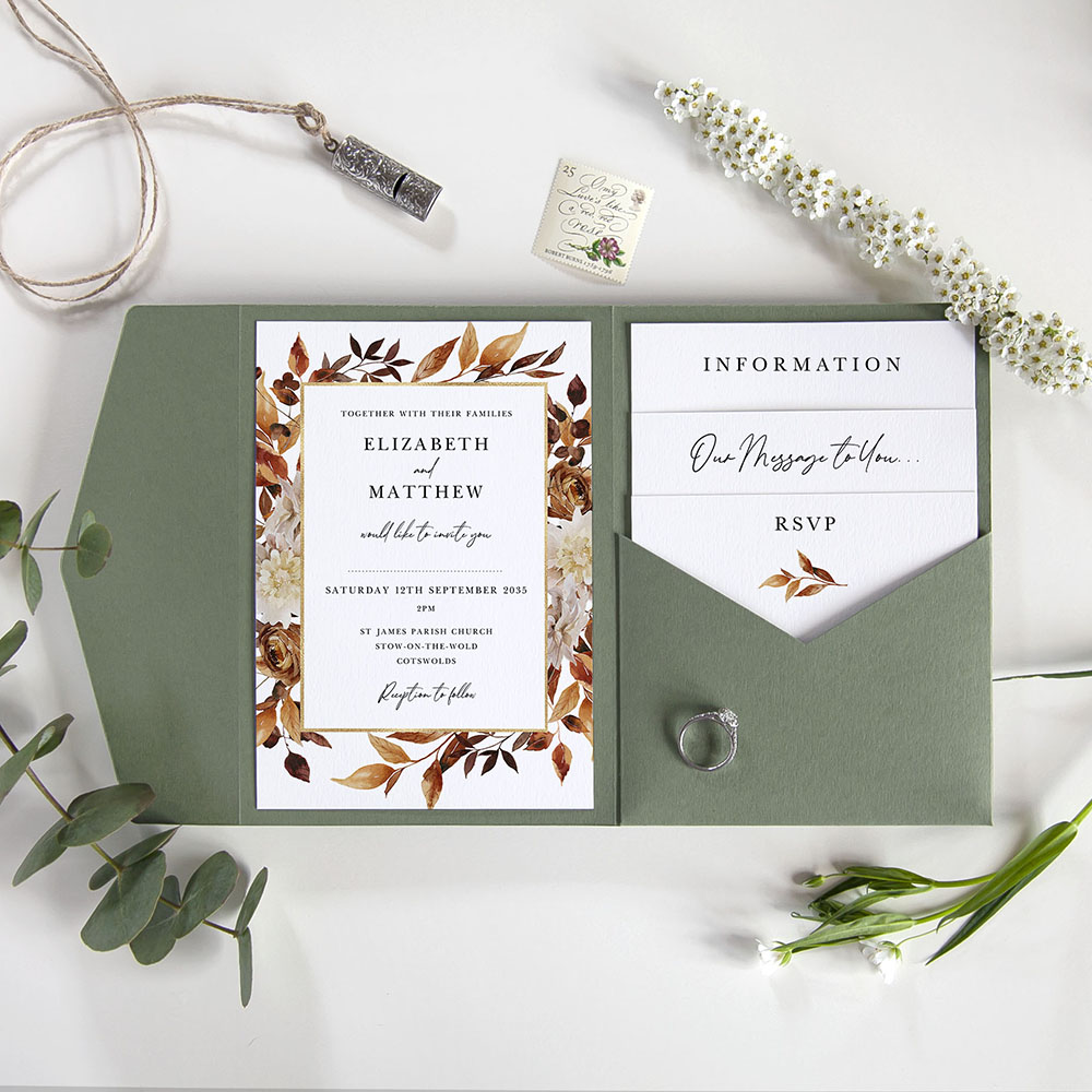 'Autumn Garden AG10' Pocketfold Wedding Invitation