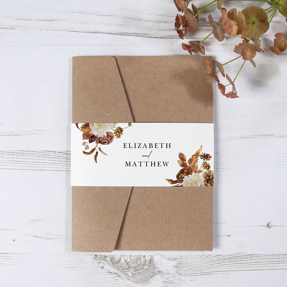 'Autumn Garden AG10' Pocketfold Wedding Invitation