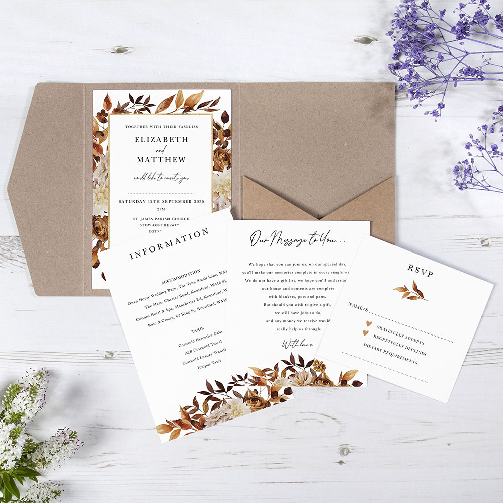 'Autumn Garden AG10' Pocketfold Wedding Invitation