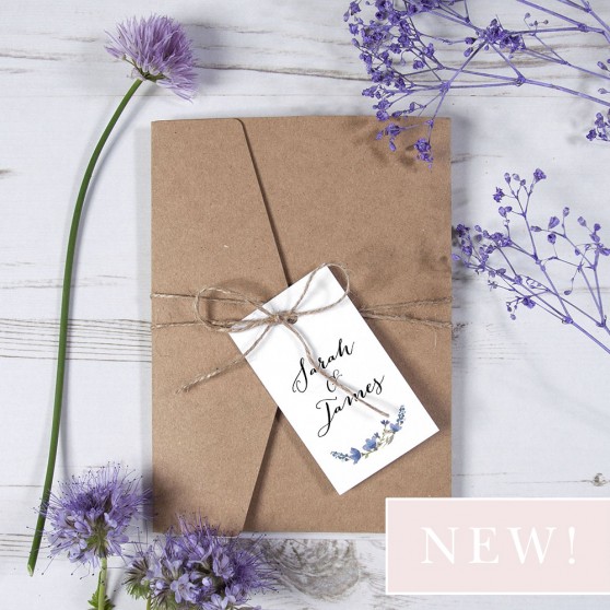 'Blue Floral Watercolour' Pocketfold Wedding Invitation