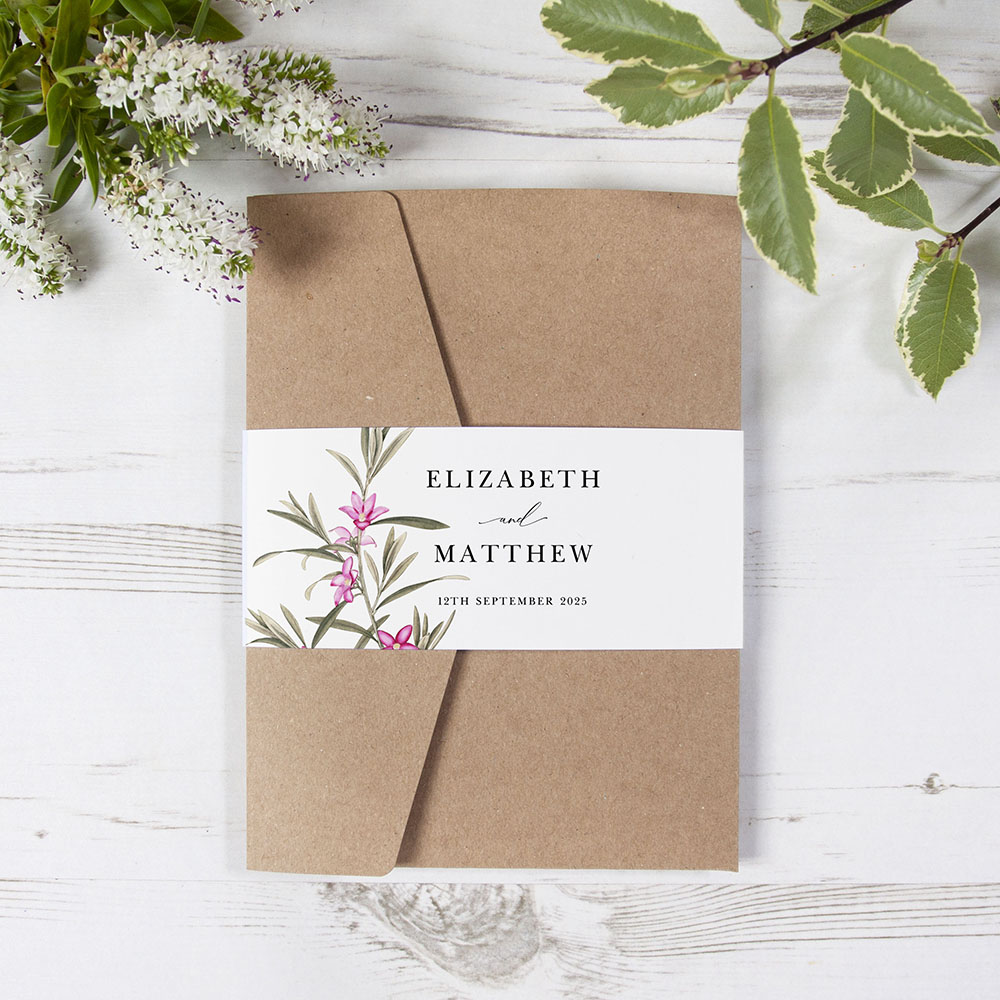 'Pink Botanical' Pocketfold Wedding Invitation