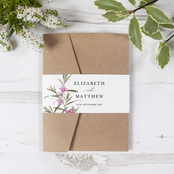 'Pink Botanical' Pocketfold Wedding Invitation Sample