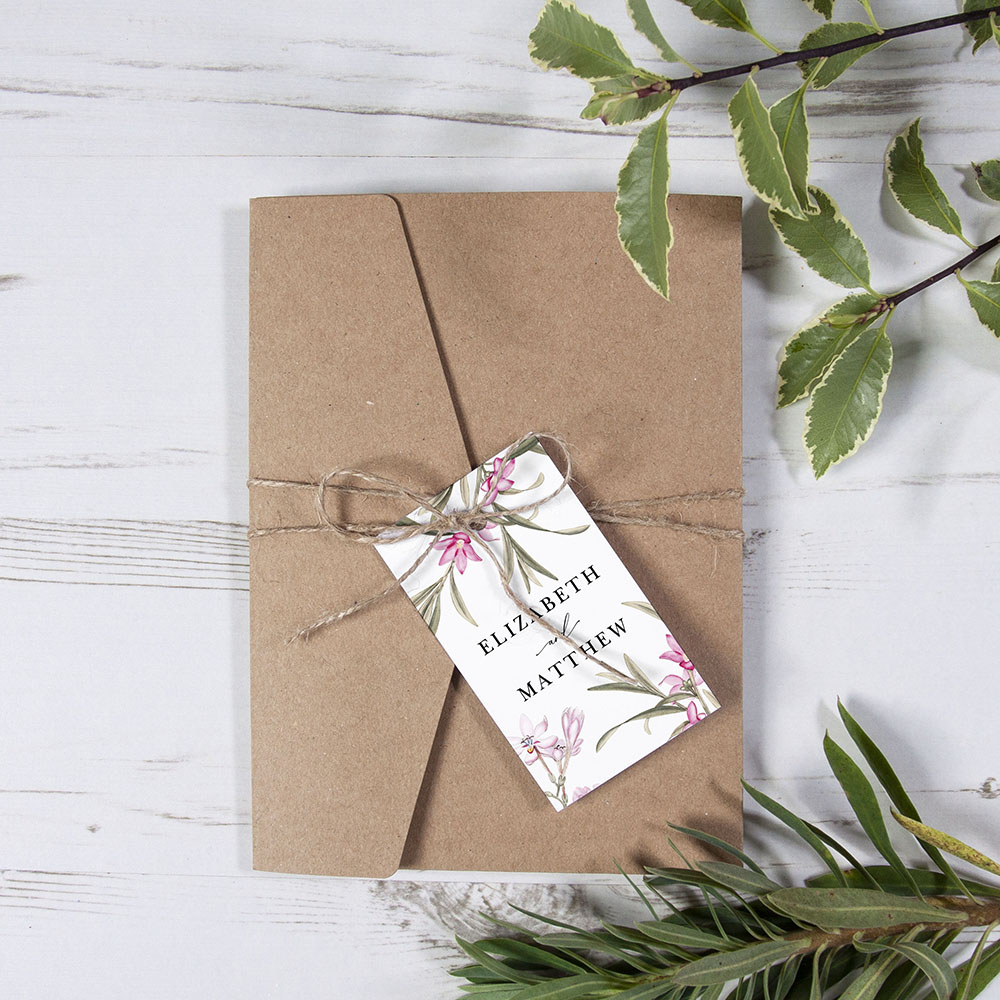 'Pink Botanical' Pocketfold Wedding Invitation