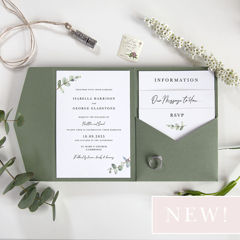 'Campagna Eucalyptus' Pocketfold Wedding Invitation Sample