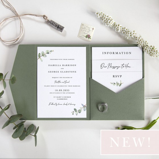'Campagna Eucalyptus' Pocketfold Wedding Invitation Sample