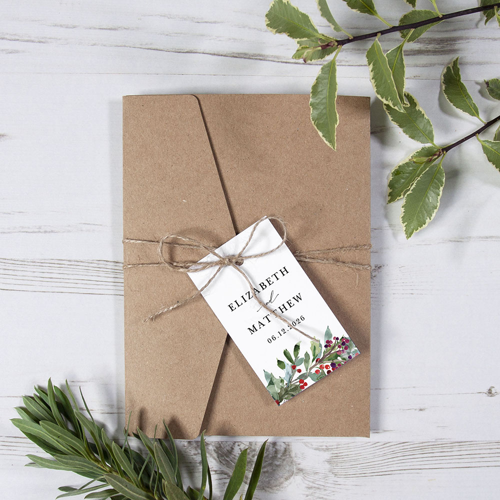 'Christmas Holly' Pocketfold Wedding Invitation