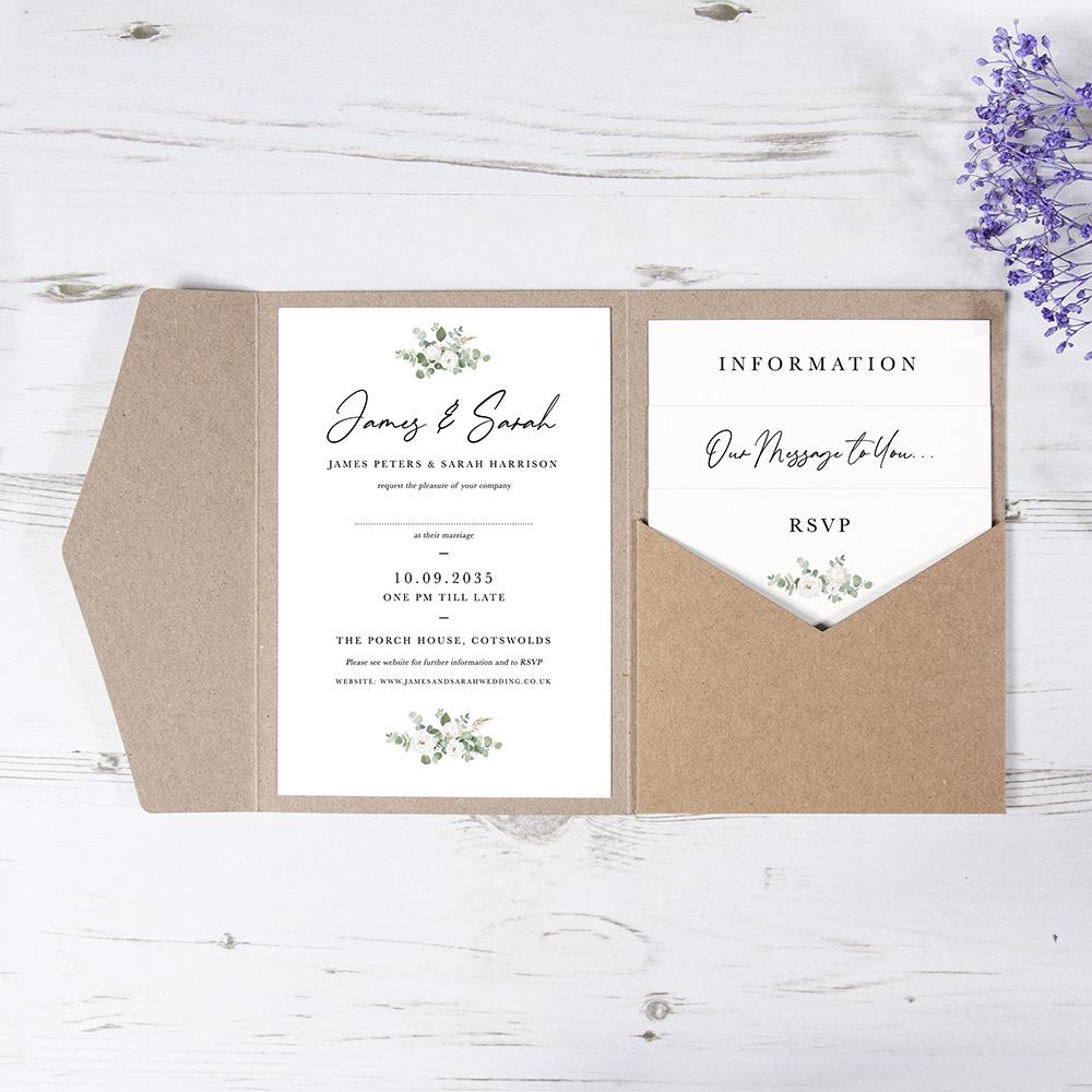'Classic Eucalyptus CE18' Pocketfold Wedding Invitation