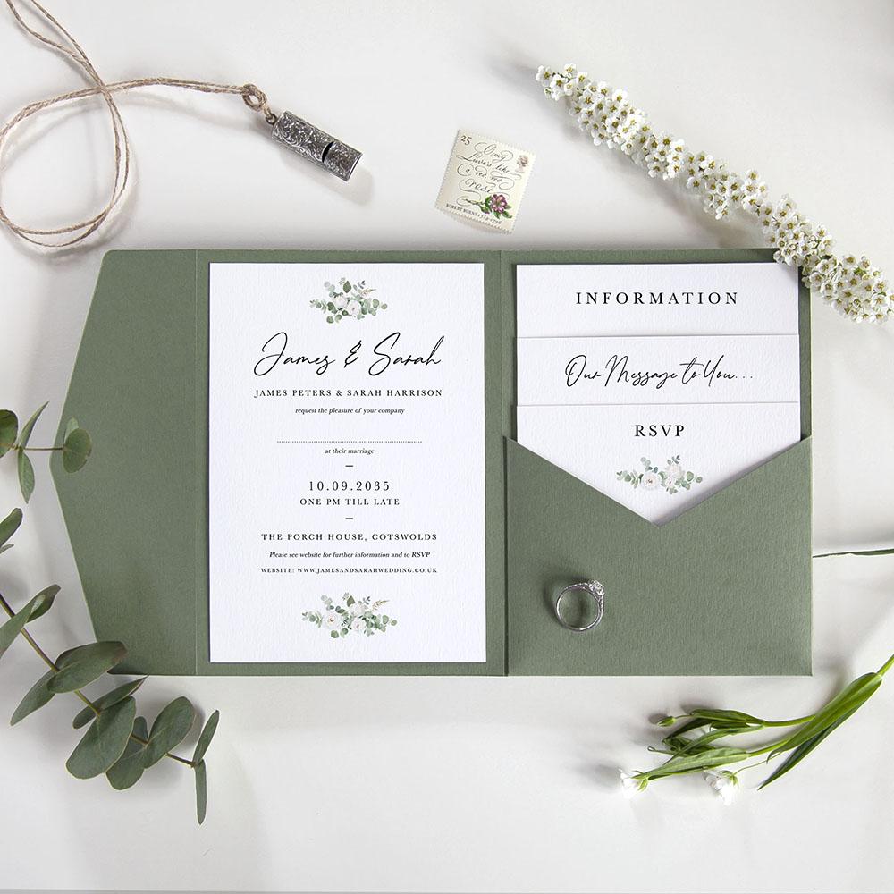 'Classic Eucalyptus CE18' Pocketfold Wedding Invitation