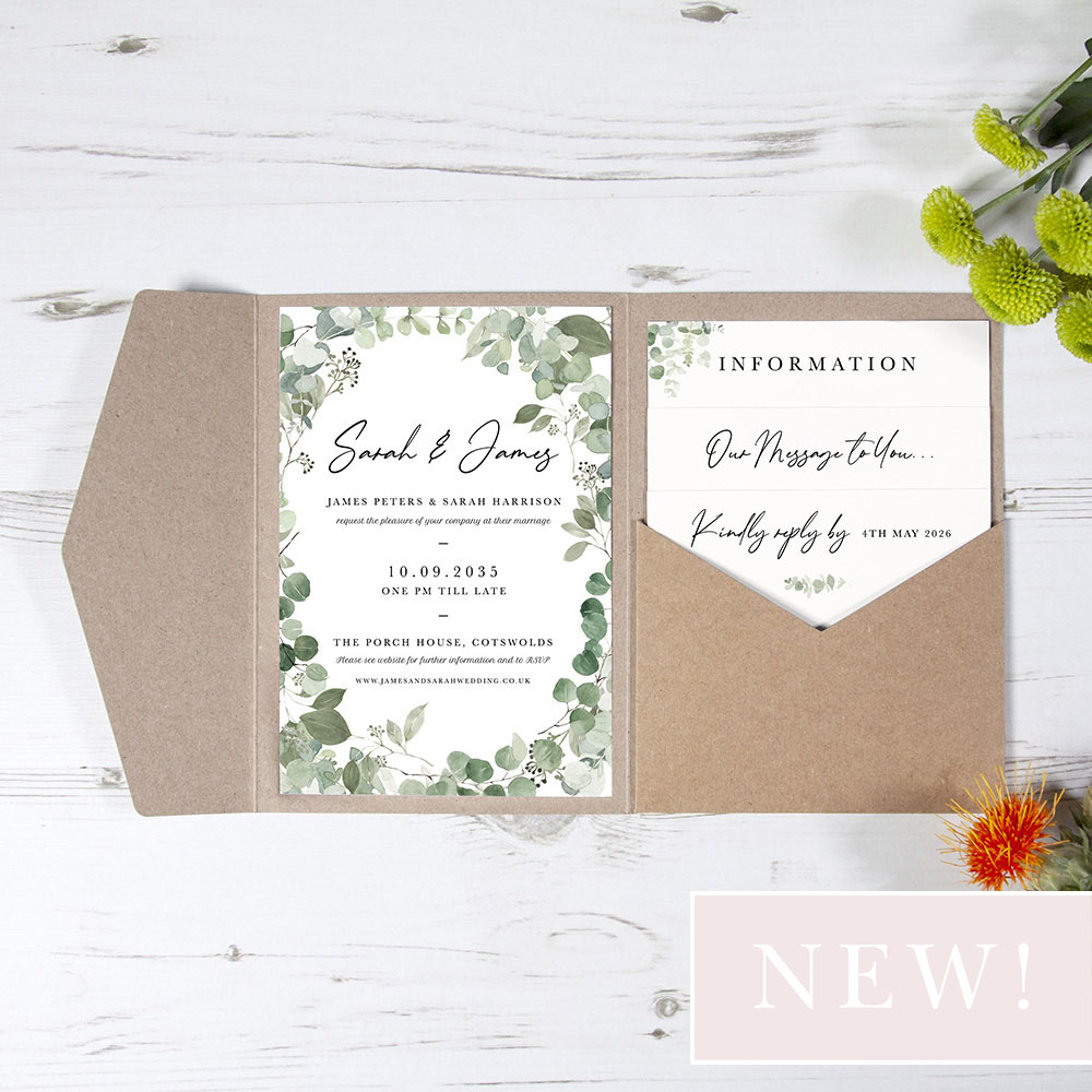 'Classic Eucalyptus CE21' Pocketfold Wedding Invitation Sample